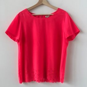 J Crew hot pink t shirt with cut out details